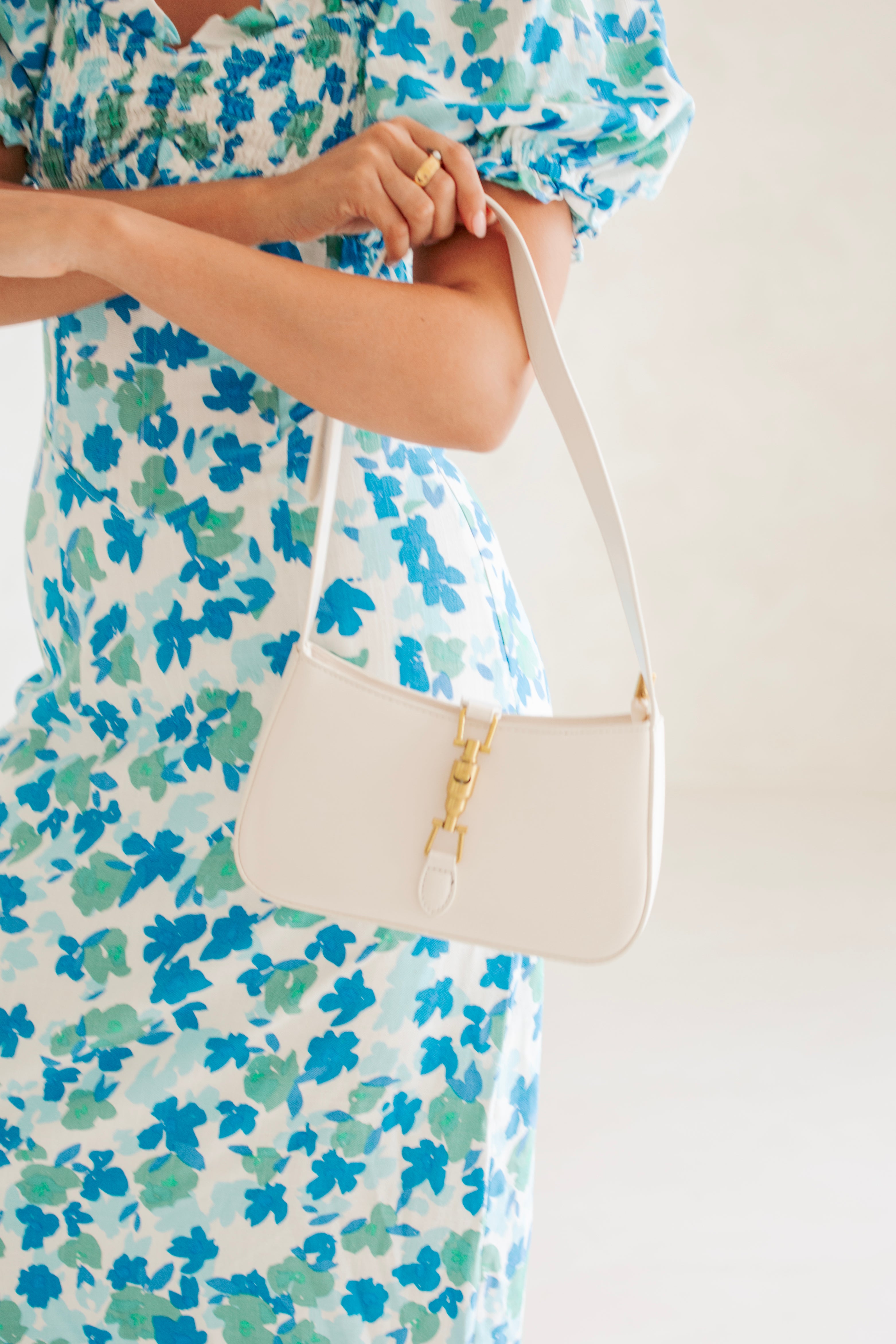 Stylish White Vegan Leather Davina Bag with Gold Hardware