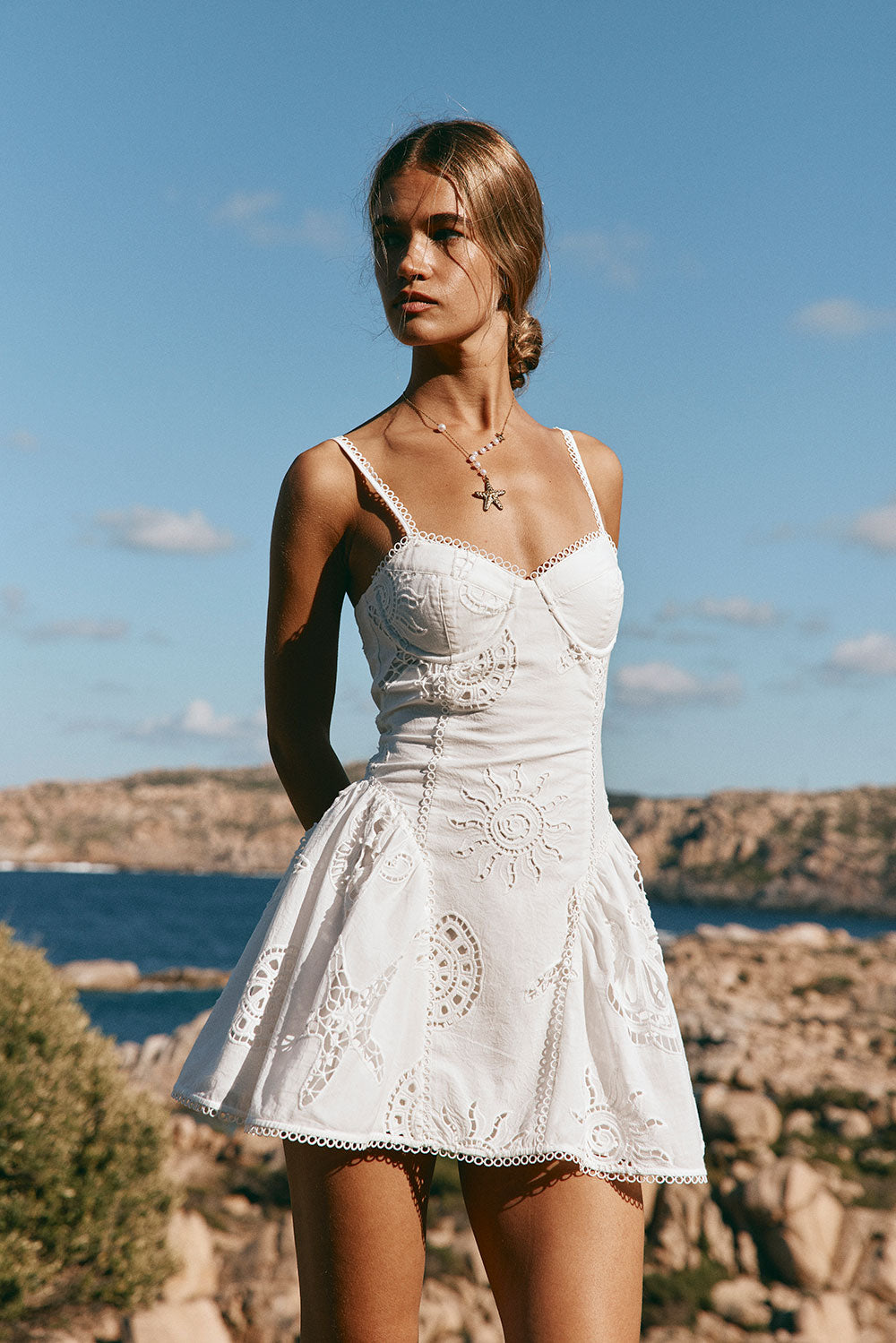 Elegant Los Molinos Corallo Bianca Summer Linen-Cotton Dress