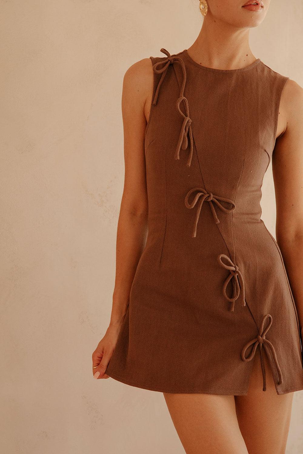 Feminine Chocolate - Colored Cotton Denim Kapri Dress for Chic Women