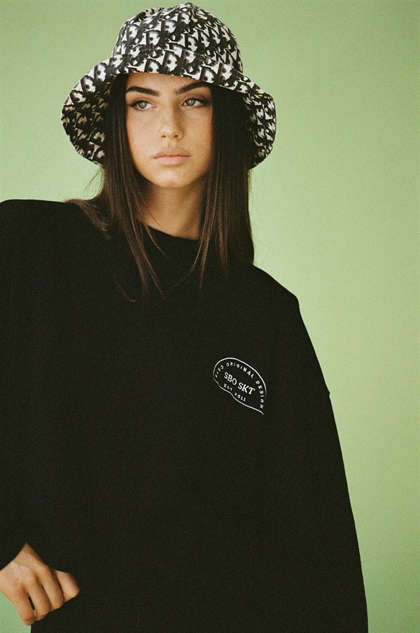 Stylish Black Luxor Cotton Sweater with Embroidered Logos