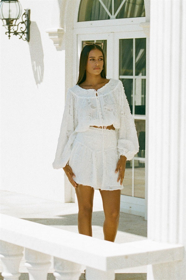 Stylish Off-White Jacquard Fluffy Manuela Skirt for Women