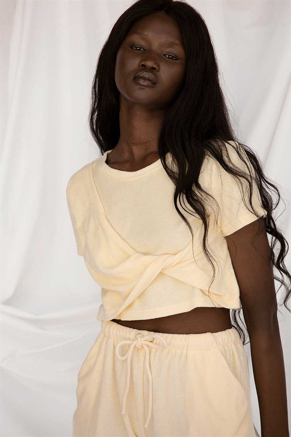 Alchemy Cream-colored Towelling Semi-cropped Twist Top