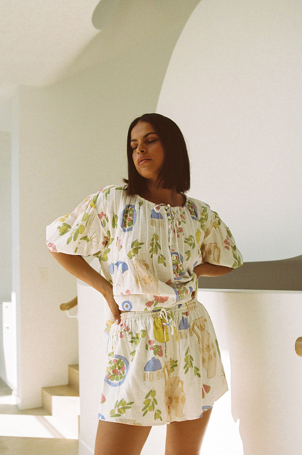 Exquisite Greece Print Leta High-Waisted Shorts by Sabo