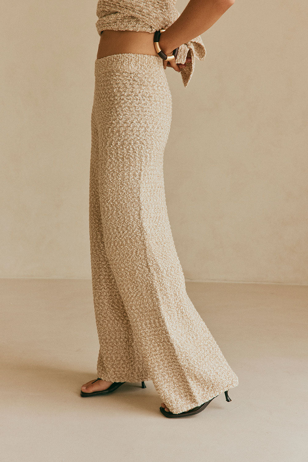 Stylish Soha Cotton Blend Boucle Knit High Waisted Pants