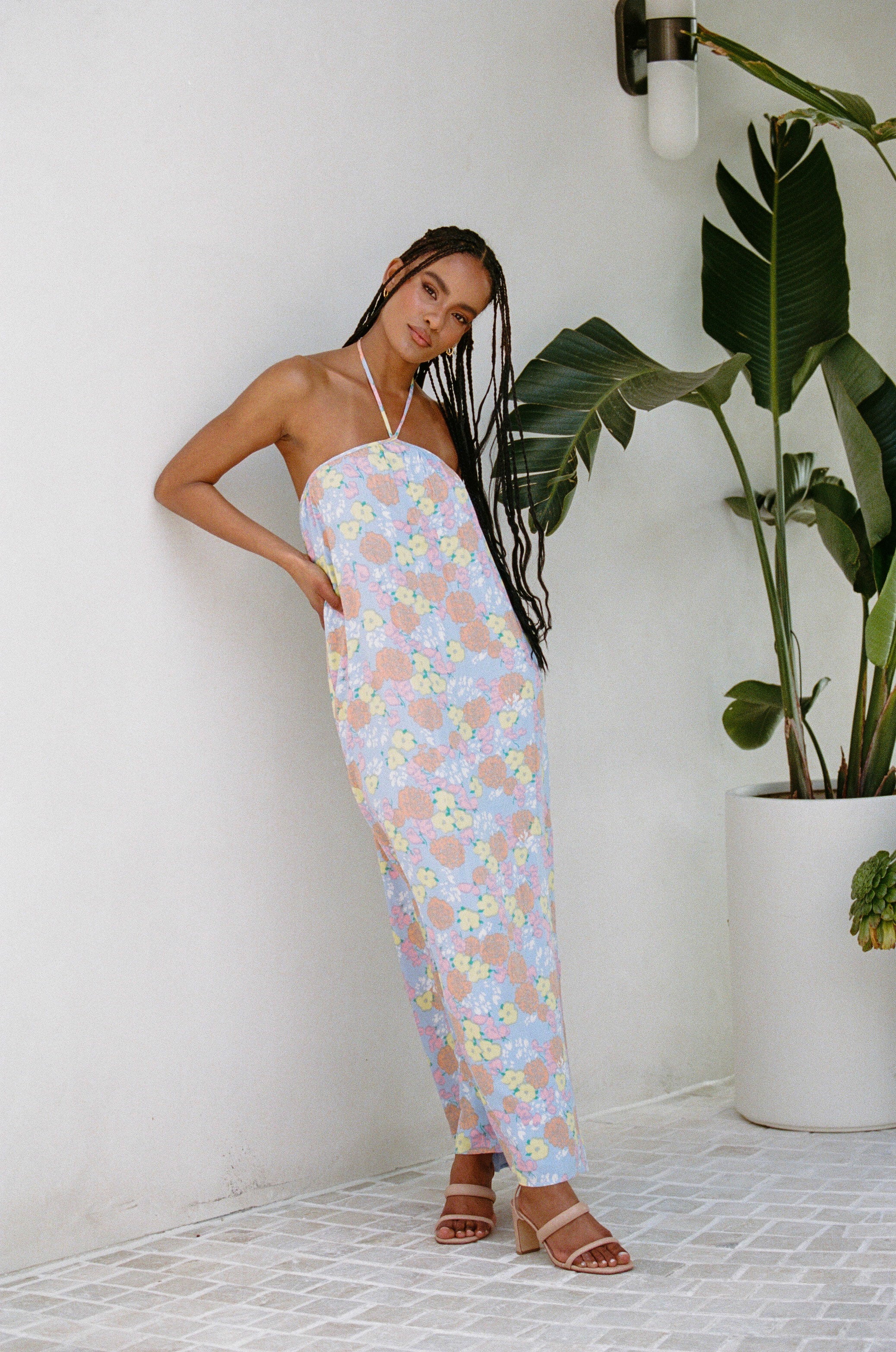 Exquisite Paragon Halter Neck Viscose Maxi Dress with Bryony Fiesta Print