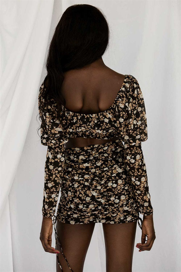 Lightweight Black Floral Print High Waisted Avri Skirt for Party