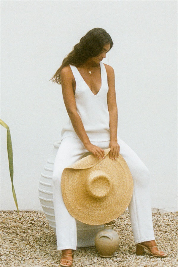Light Cream Natural Knitted Cotton Joss Relaxed Knit Top