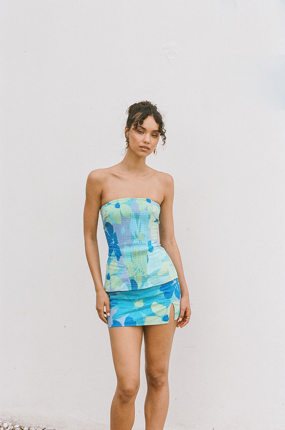 Exclusive Lyric Strapless Cotton Slub Top with Bold River Floral Print