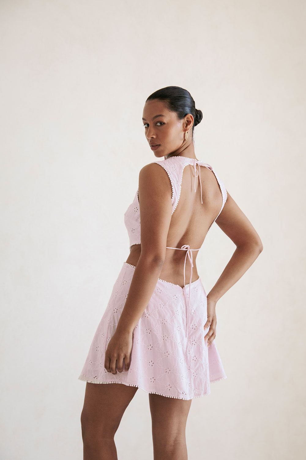 Lavender High - Quality Cotton Backless Labella Dress with White Trim