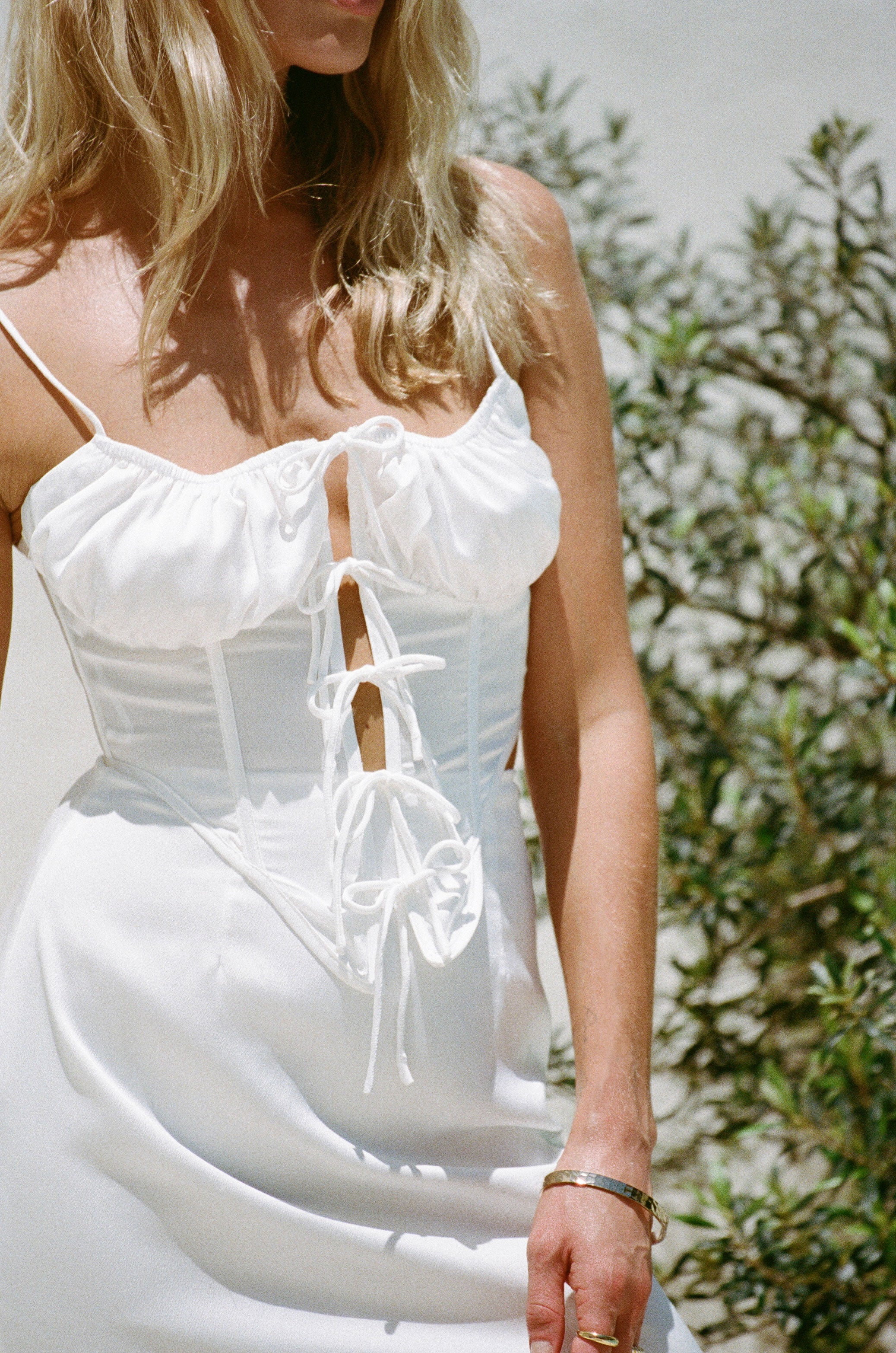 Exclusively Designed White Silky Parker Top with Tie Details