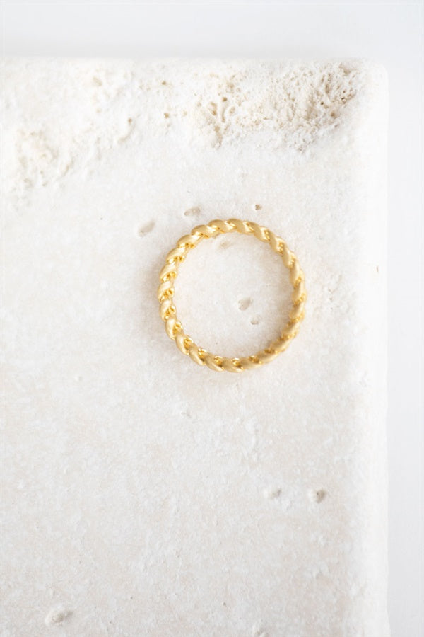 Stylish Gold - Toned Thin Braided Koh Ring for Simple or Stacked Wear