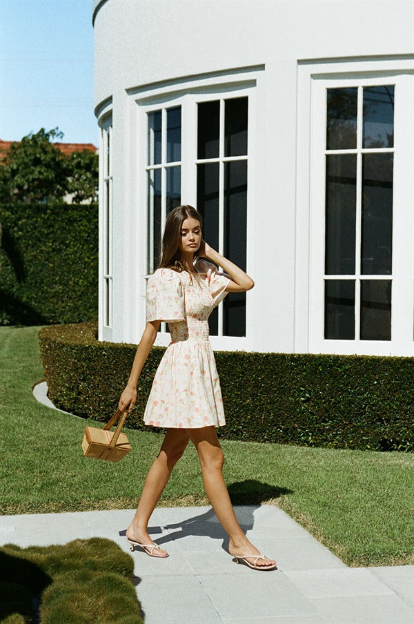 Exquisite Sunset Print Bobbi Shirred Cotton Dress for Special Events
