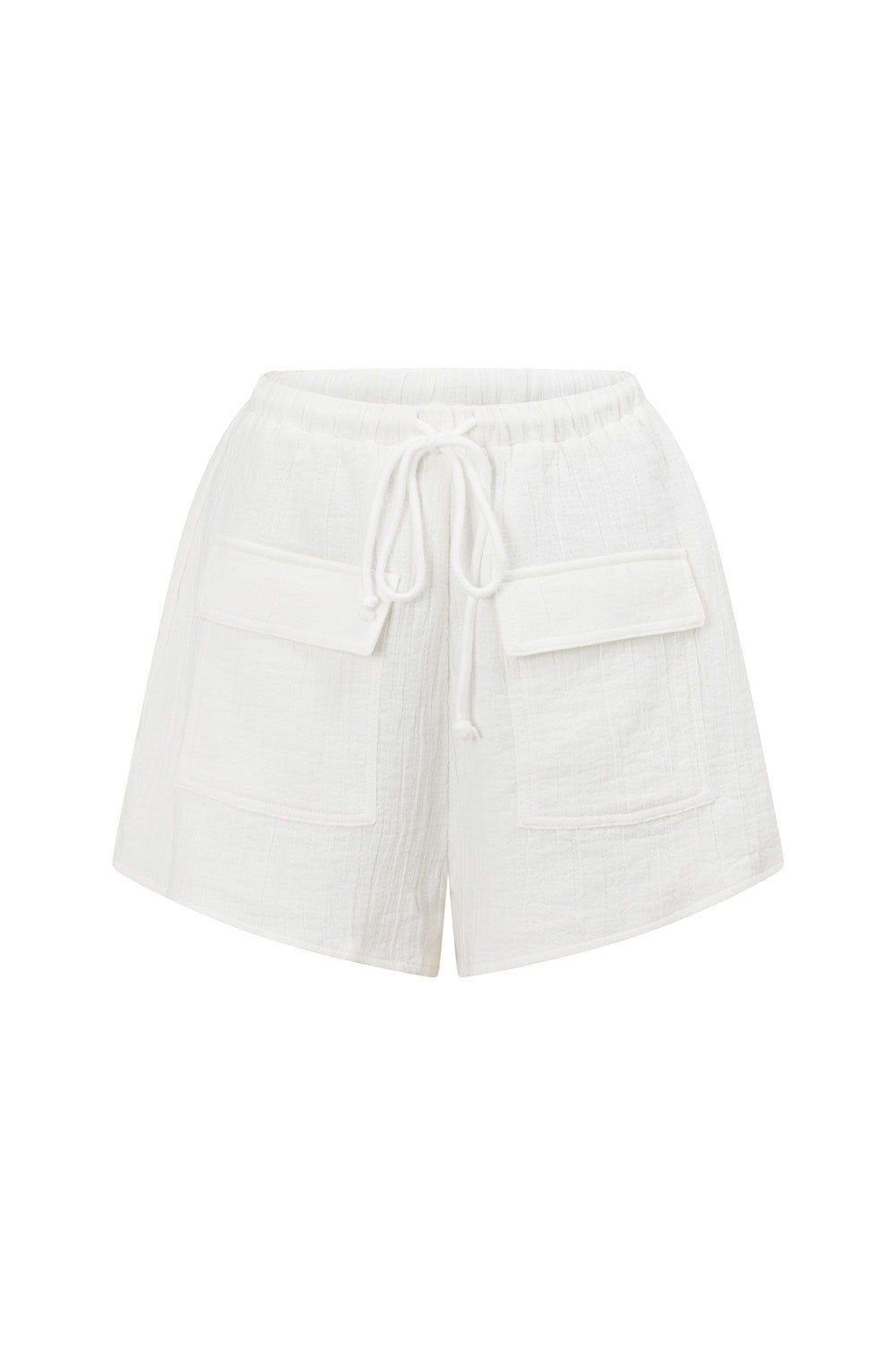 Summer White Natural Cotton Textured High Waisted Cressida Shorts