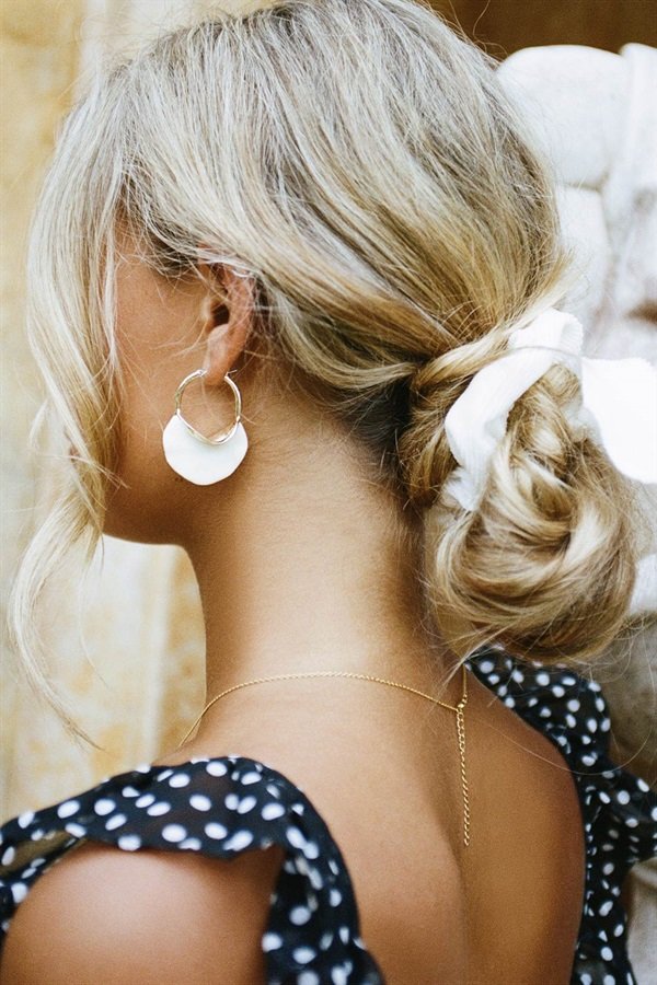 Stylish Gold - Toned Morea Hoop Earrings with Cream Plate Detailing