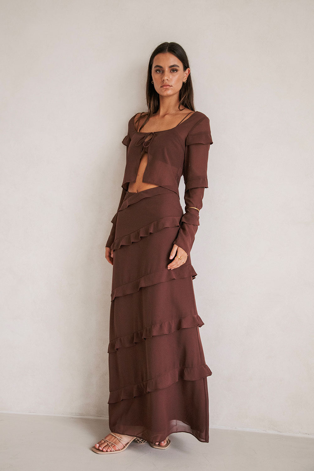 Chocolate Brown Soft Chiffon Alyce Maxi Skirt for Women