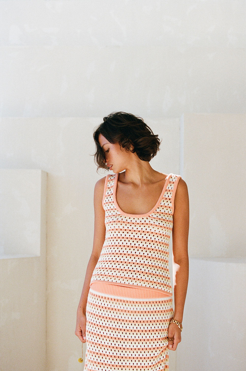 Vintage-Style Orange Erin Knit Top with Stripes