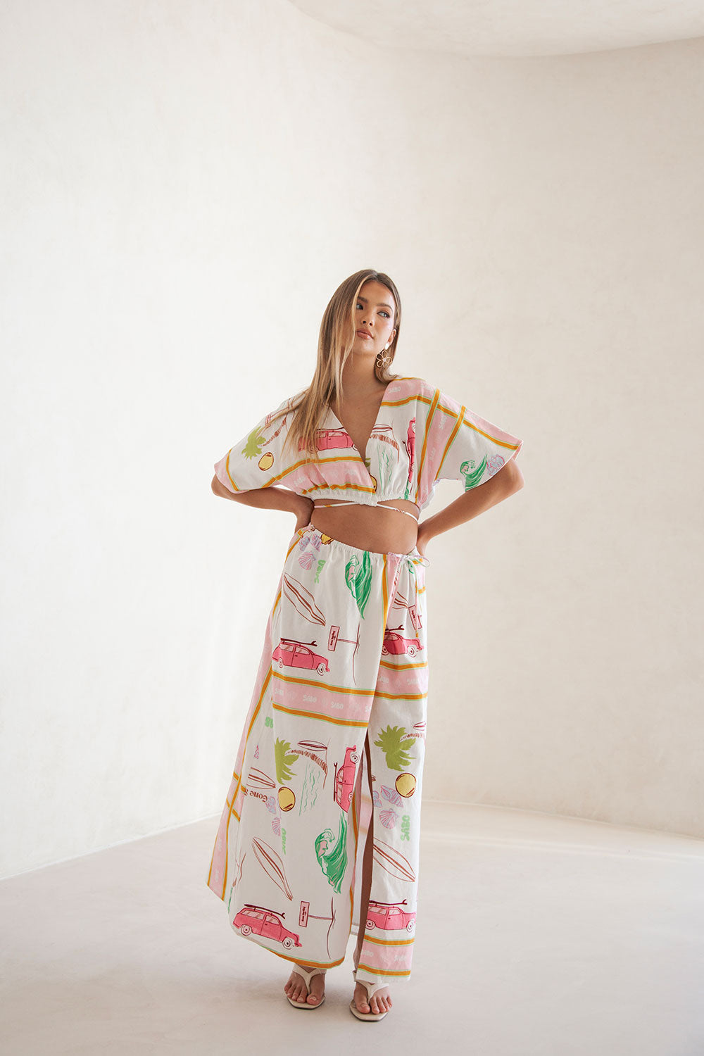 Exclusive Scarf Calypso Print Naya Wrap Dress in Linen - Cotton Blend