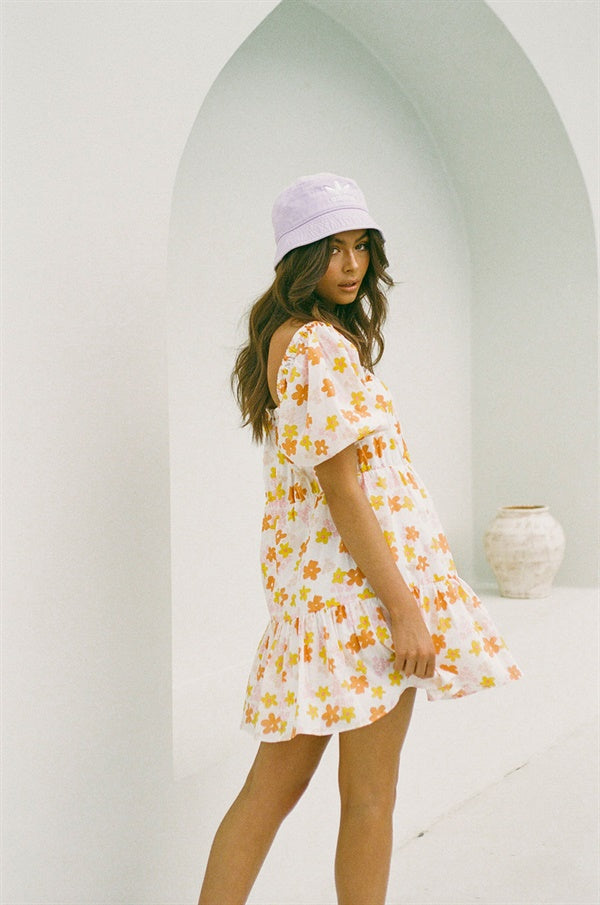 Exclusive Daisy Print Samaya Babydoll Dress in High - Quality Natural Cotton