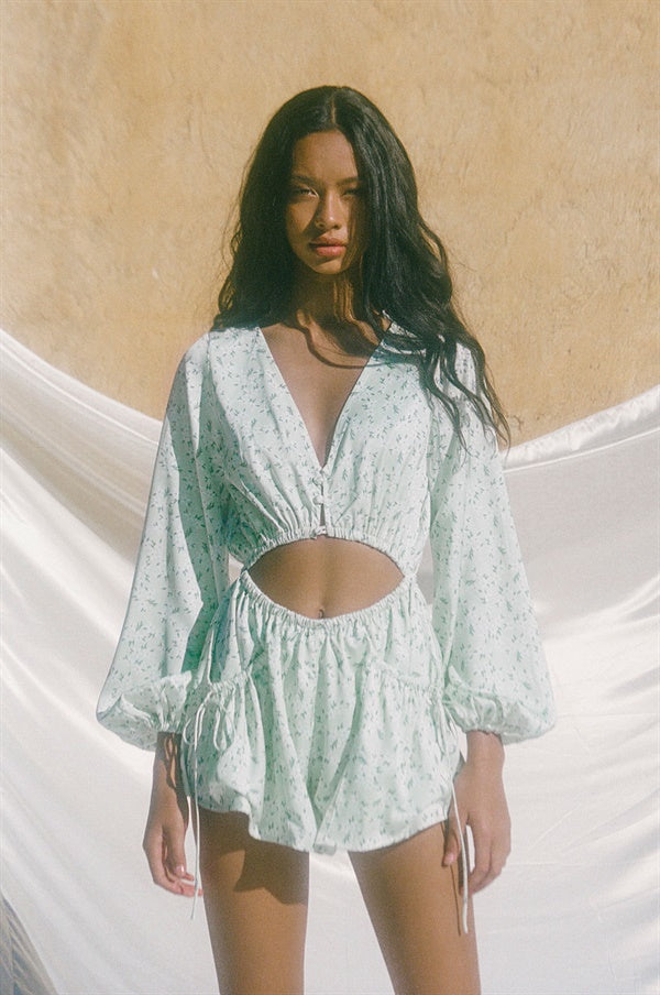 Exclusive Tuscan Vine Floral Print Silky Green Jayna Playsuit
