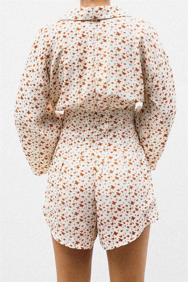 Autumn Diara Floral Print Cream Chiffon Feel Playsuit