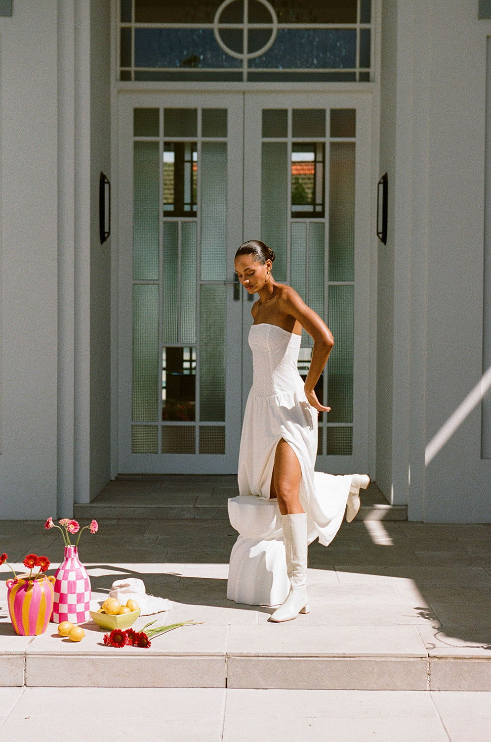 Sabo's Exclusive Off - white Linen Blend Arden Maxi Dress