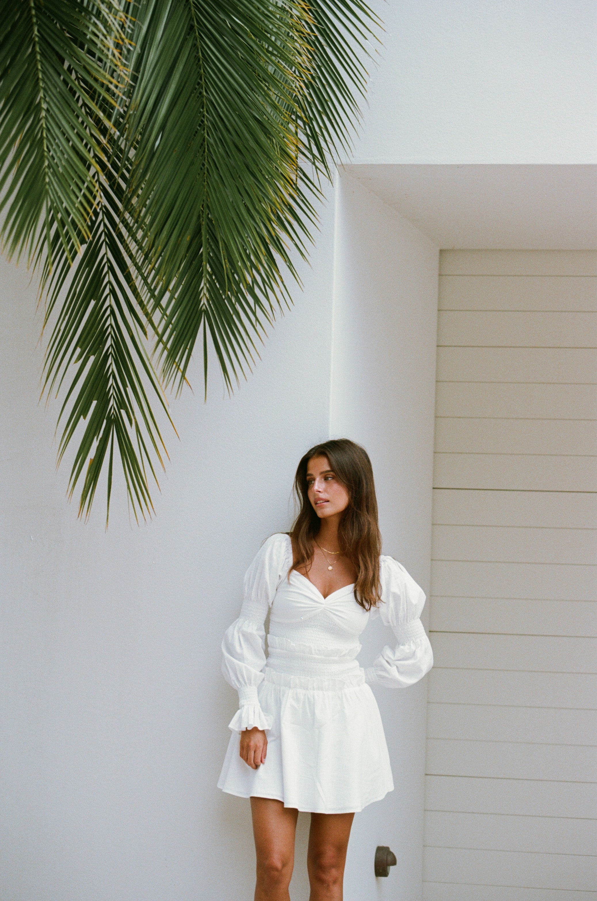 Elegant White Santiago Off - Shoulder Cotton Dress
