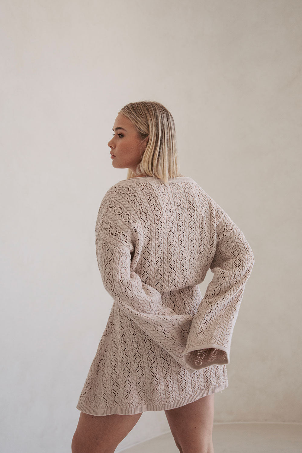 High - quality Natural Cotton Pointelle Knit Garnet Season - spanning Dress