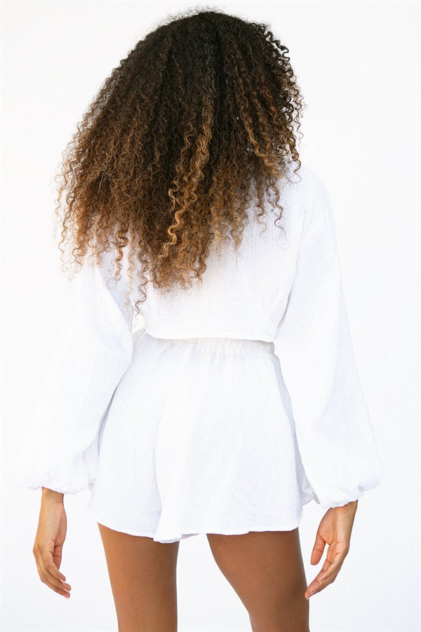 Sabo's Exclusive White Lightweight Textured Cotton Cropped Jada Top