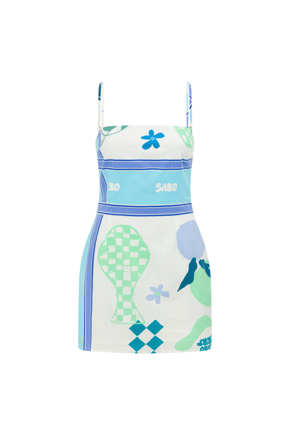 Azure Scarf Print Amira Dress - High - Quality Linen Cotton Blend