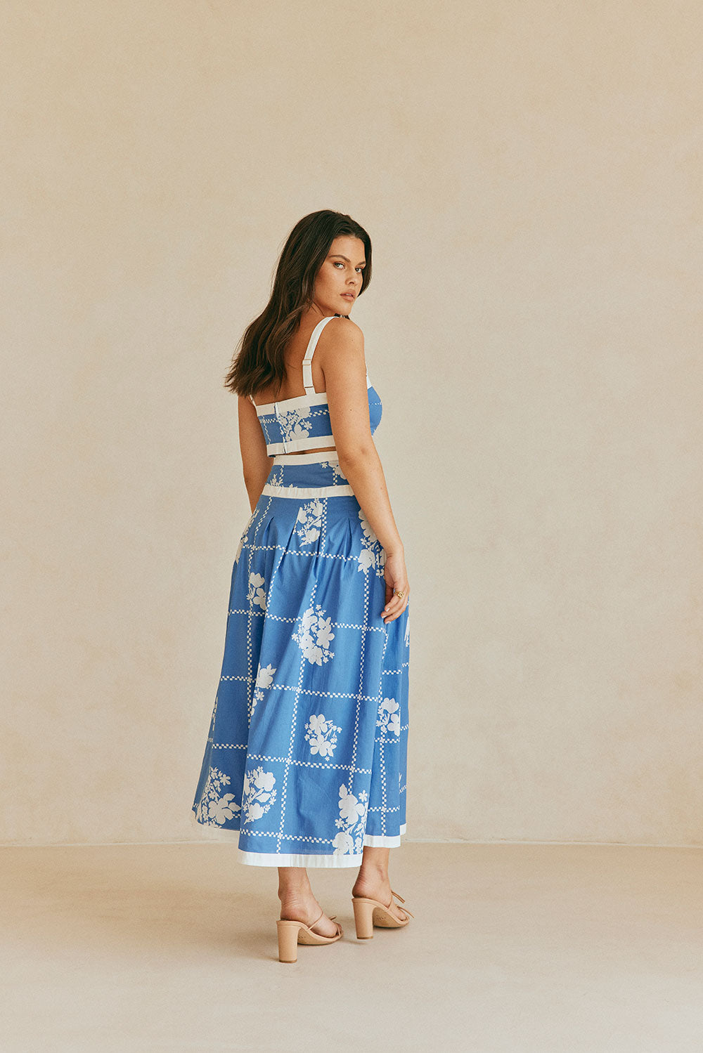 Charming Estelle Midi Skirt with Exclusive Check Flower Print