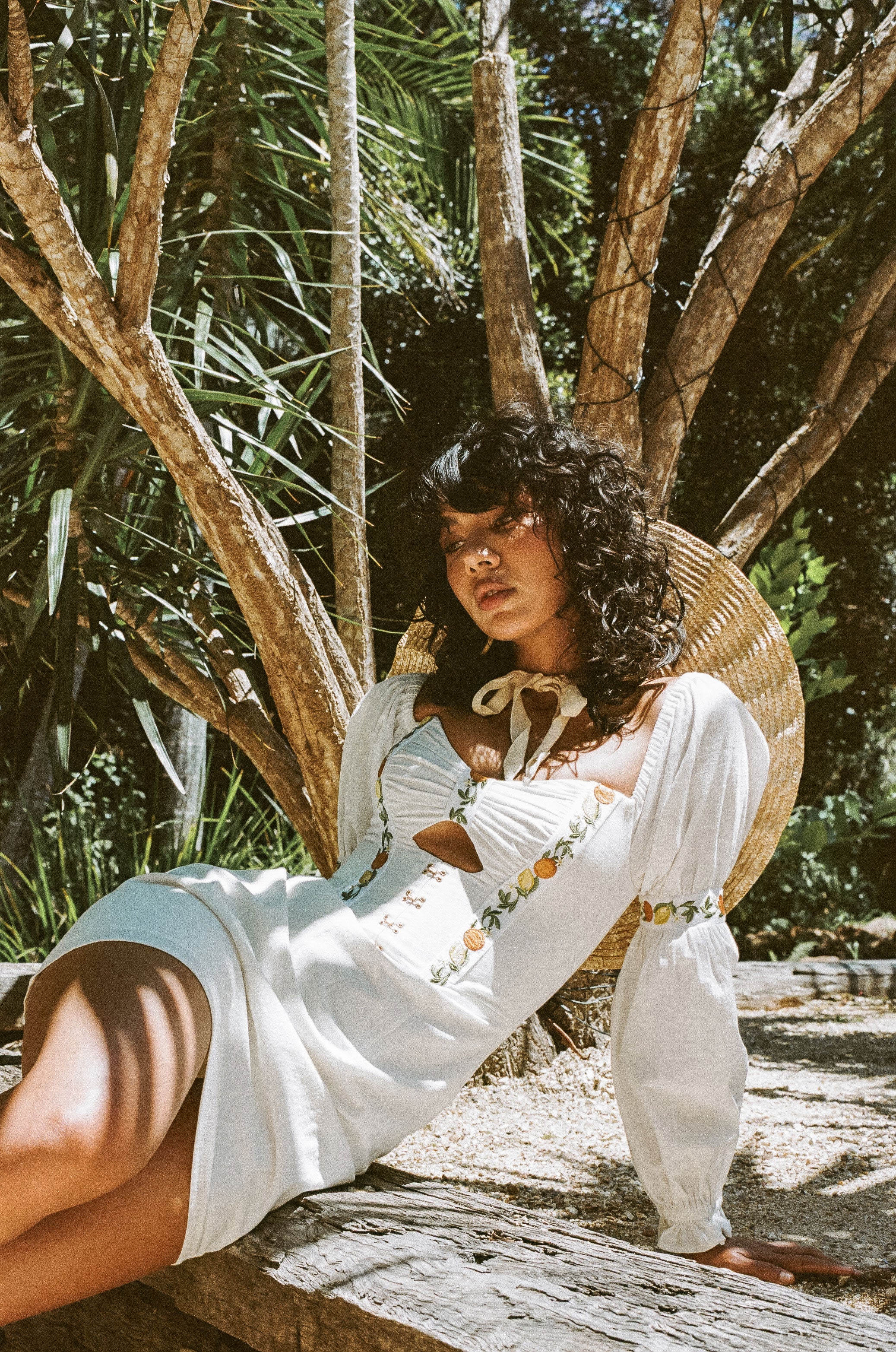 Sabo's Exclusive White Rhodes Dress with Citrus Embroidery for Events