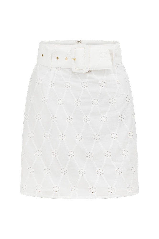 Exquisite La Lupa Women's Cotton Broiderie Skirt with Organza Trims and Matching Belt