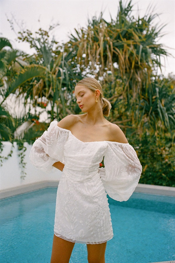 Exclusive Off-White Animal Burnout Fabric Favela Drape Women's Dress