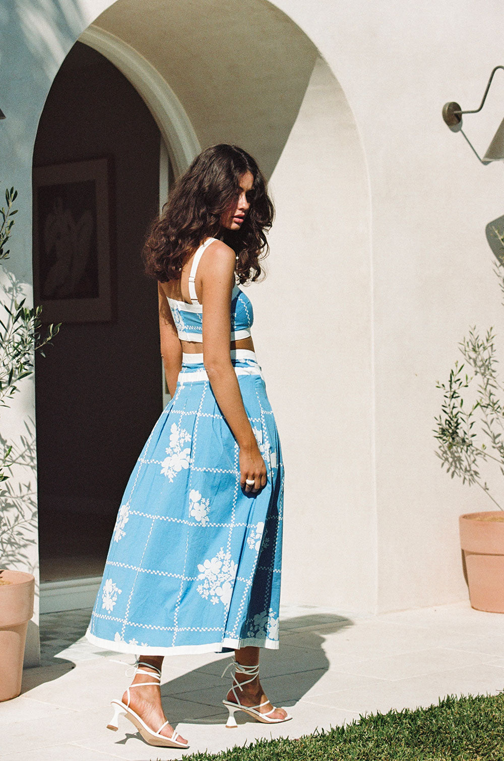 Charming Estelle Midi Skirt with Exclusive Check Flower Print
