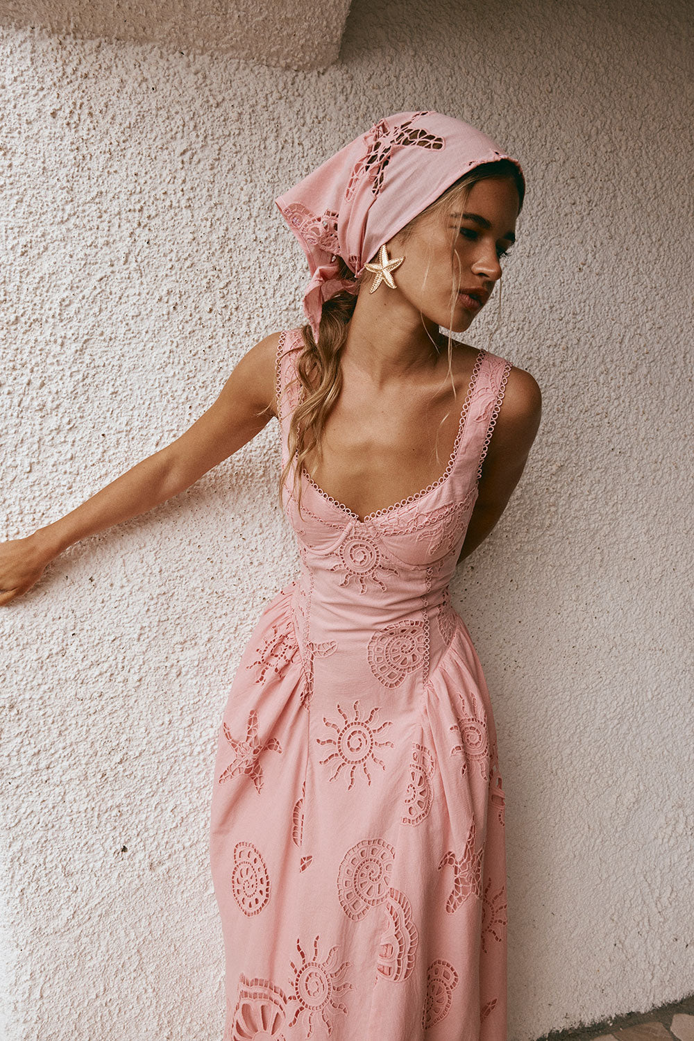 Exquisite Corallo Rosa Biarritz Linen-Cotton Blend Dress