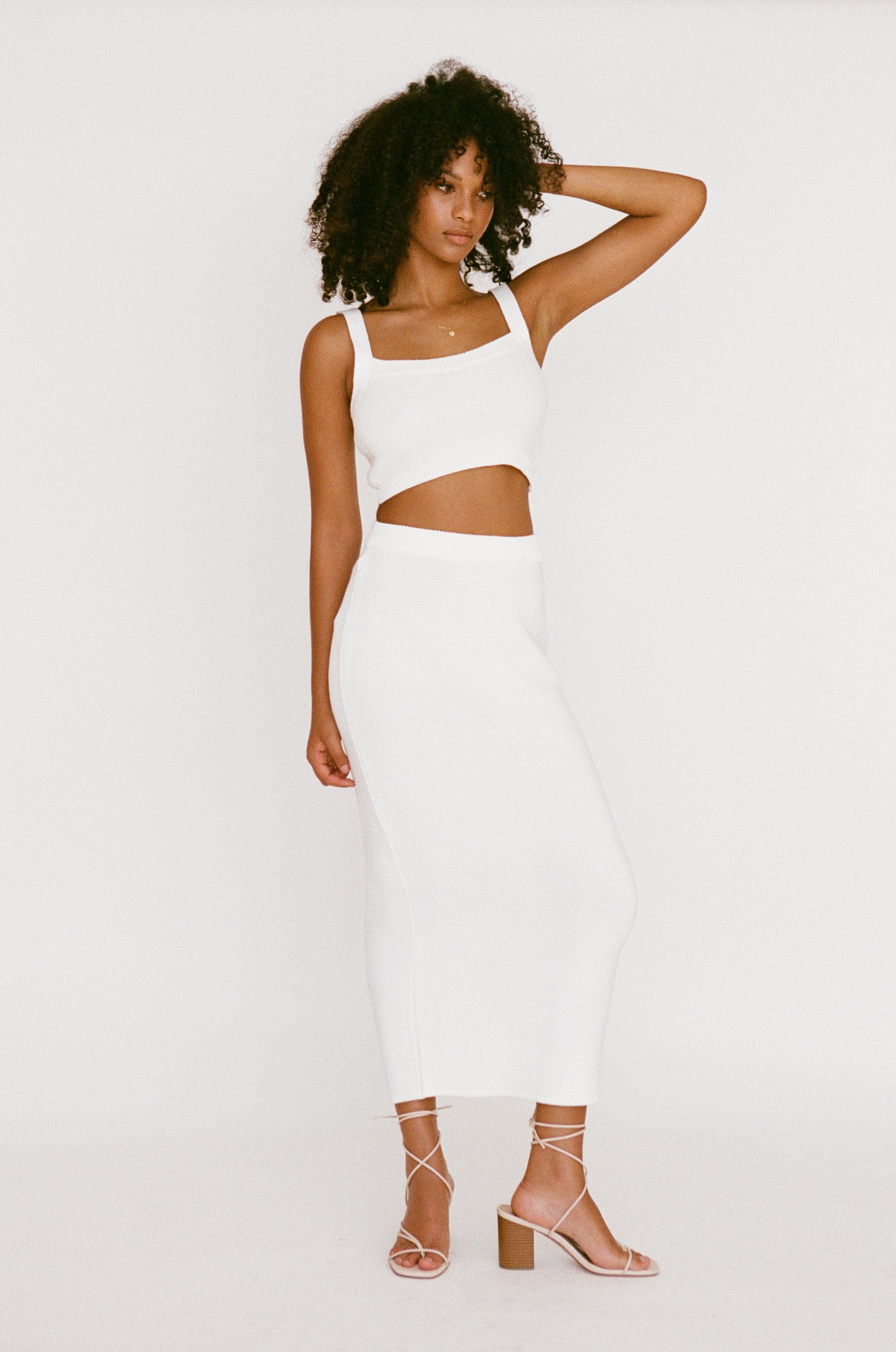 Exclusively Designed Nooa Cotton Blend Knit Off - White Cropped Women's Top
