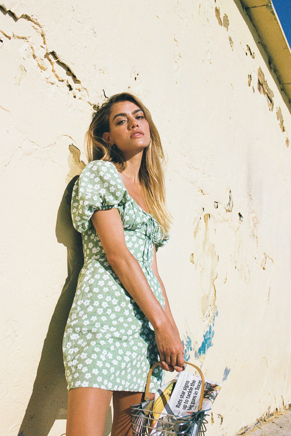 Green Floral Ariana Vacation Dress with Short Puff Sleeves