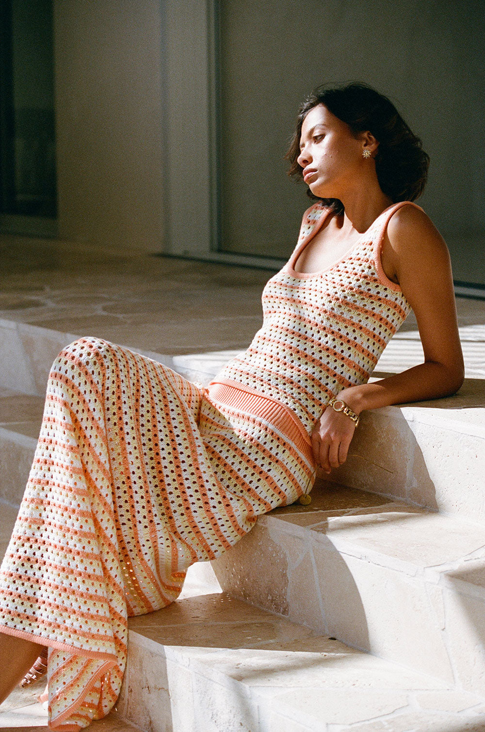Vintage-Style Orange Erin Knit Top with Stripes