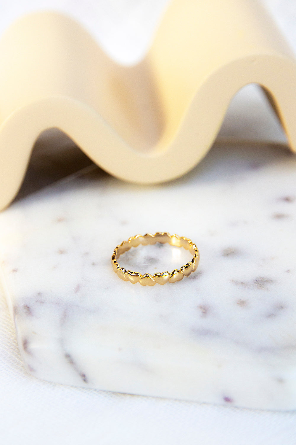Exquisite Gold-Toned Dainty Love Ring with a Delicate Chain of Hearts
