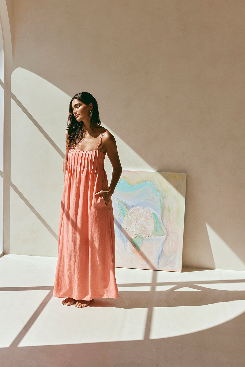 Salmon-Hued Ada Women's Maxi Dress for Casual Outings