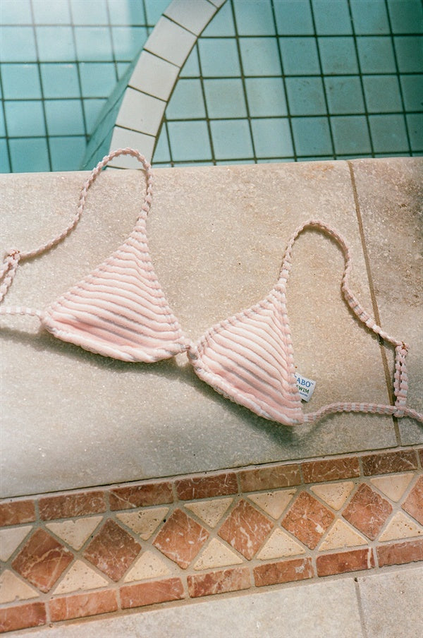 Soft Pink Mahana Tri Top with Contrast White and Gold Hardware