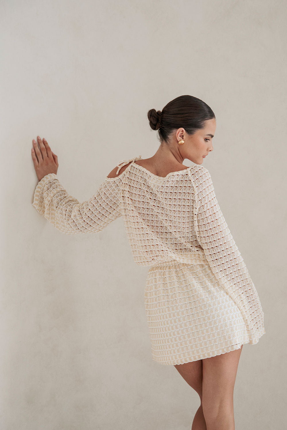 Elegant Cream and White Jacquard Knit Summit Dress for Resort Vibes