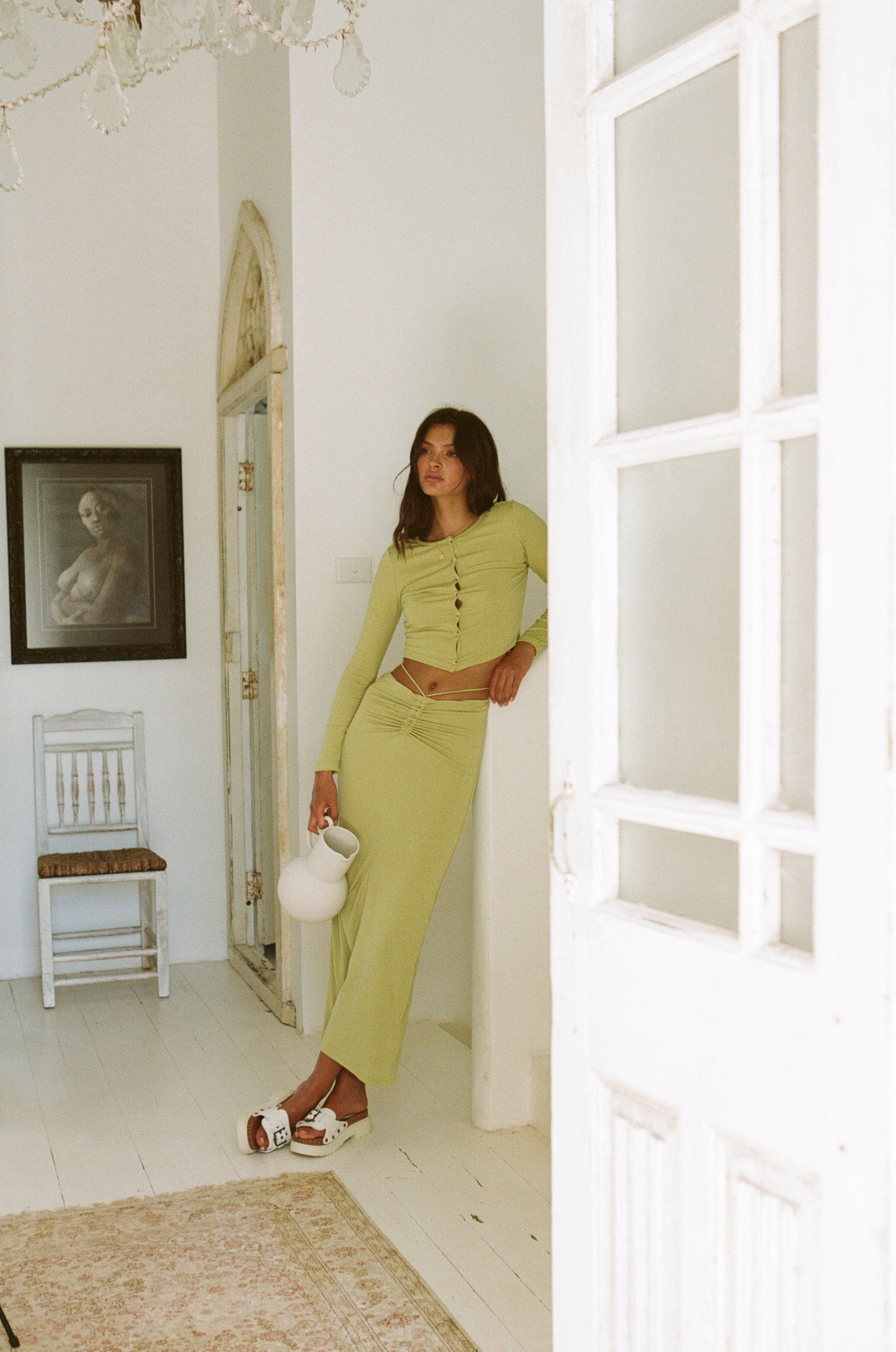 Exclusively Designed Creamy Green Soft Jersey High Waisted Sheniah Skirt