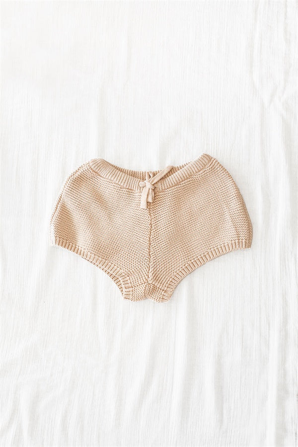 Tan Soft Knitted Unisex Mocha Mini Shorts for Little Ones
