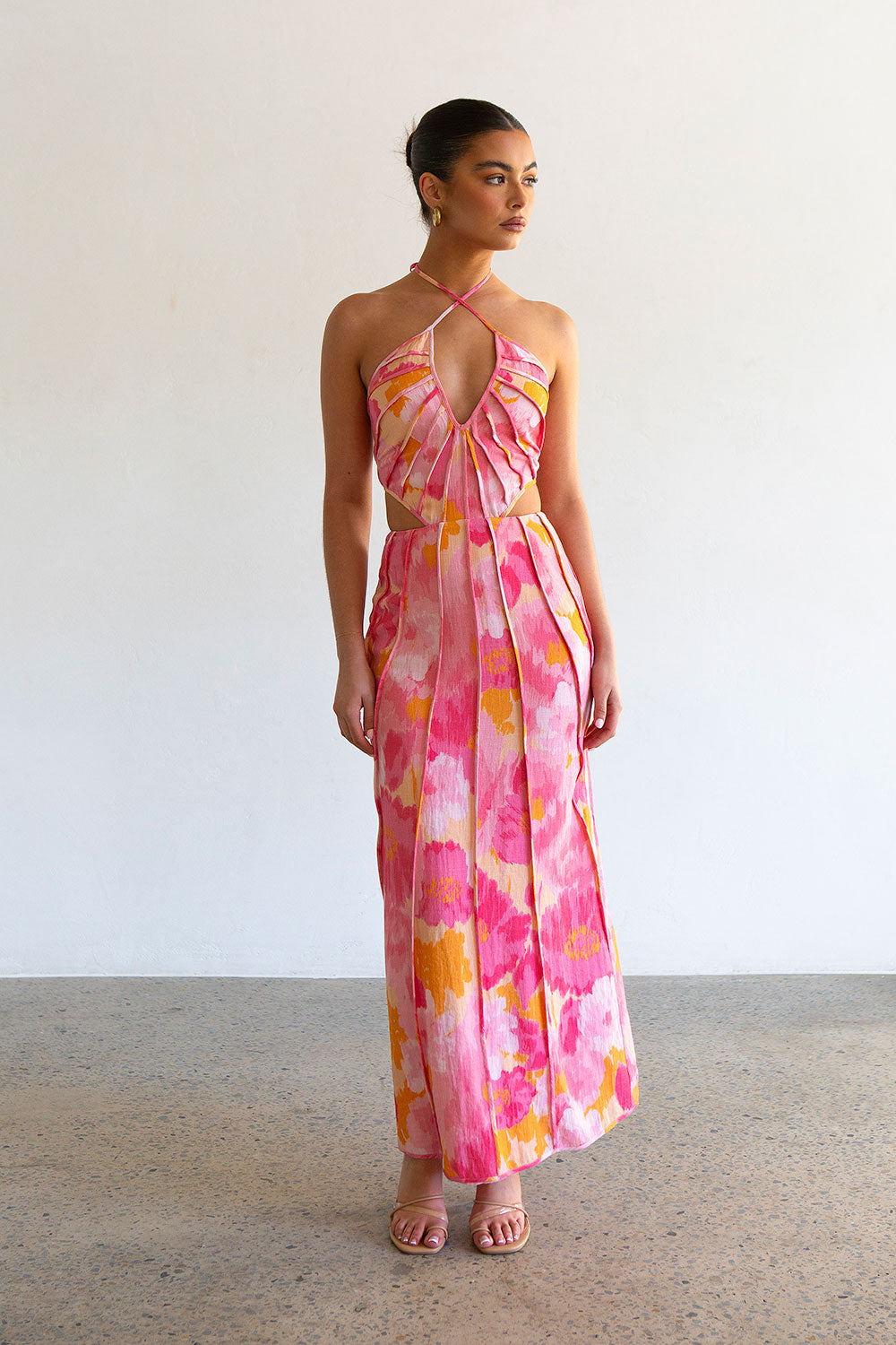 Stylish Pink Gerbera Tallulah Midi Dress - Sample Piece