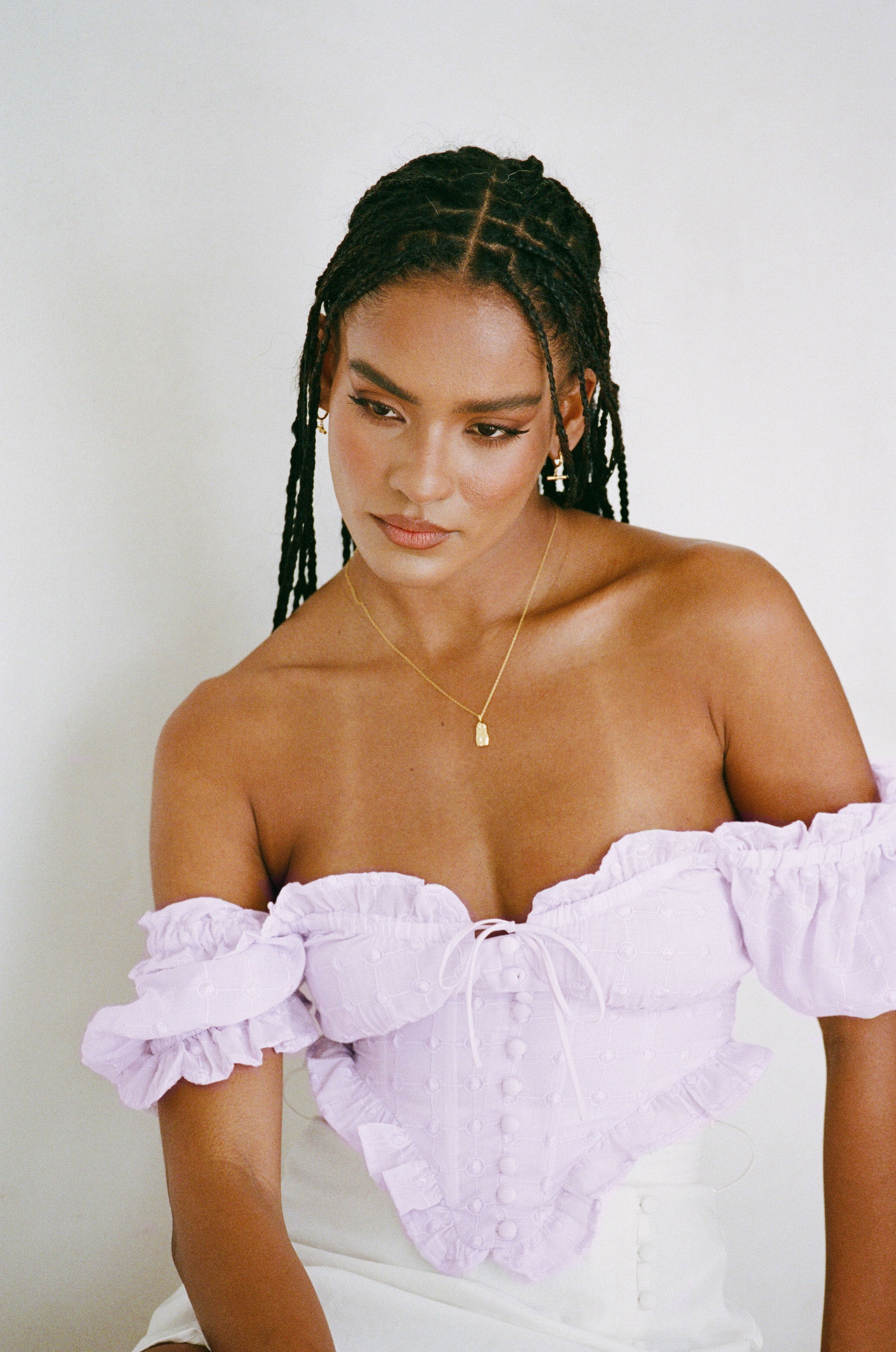 Soft Lilac Neila Puff Sleeve Spot Embroidered Voile Top for Women