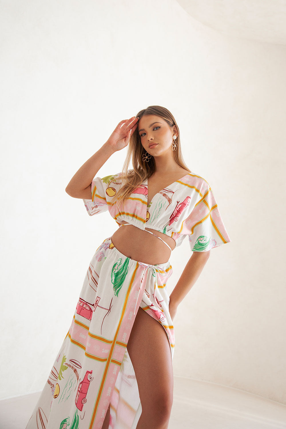 Exclusive Scarf Calypso Print Naya Wrap Dress in Linen - Cotton Blend