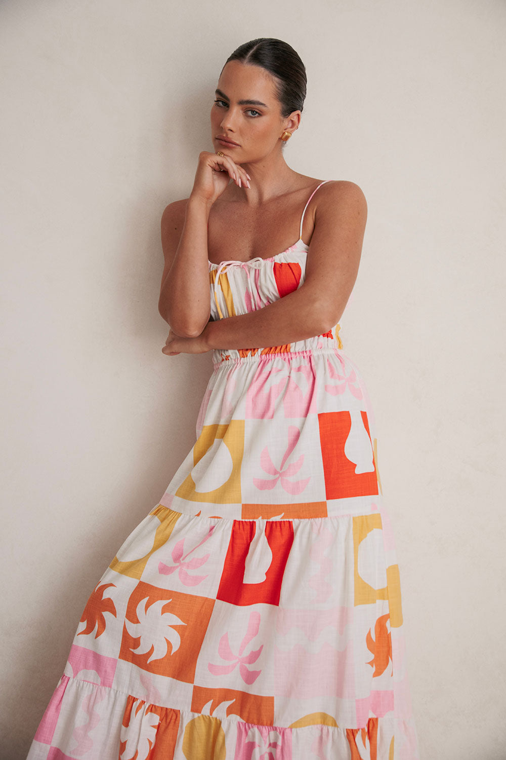Stylish Women's Talia Dress with Palm Tile Fuego Pattern
