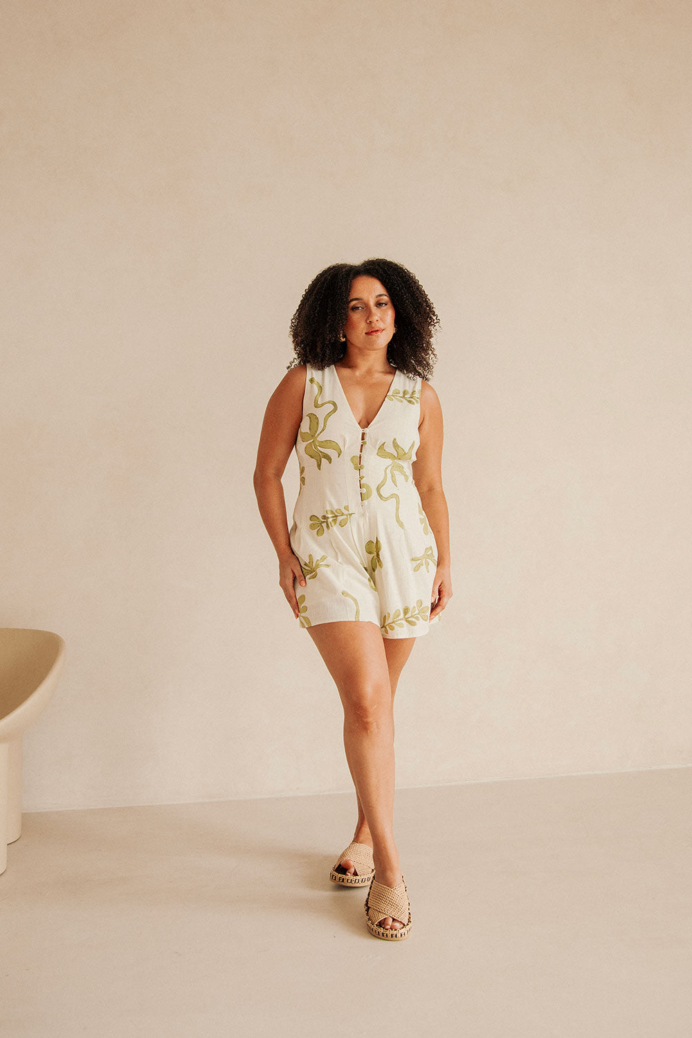 Exquisite Women's Jade Cotton Playsuit with Exclusive Print