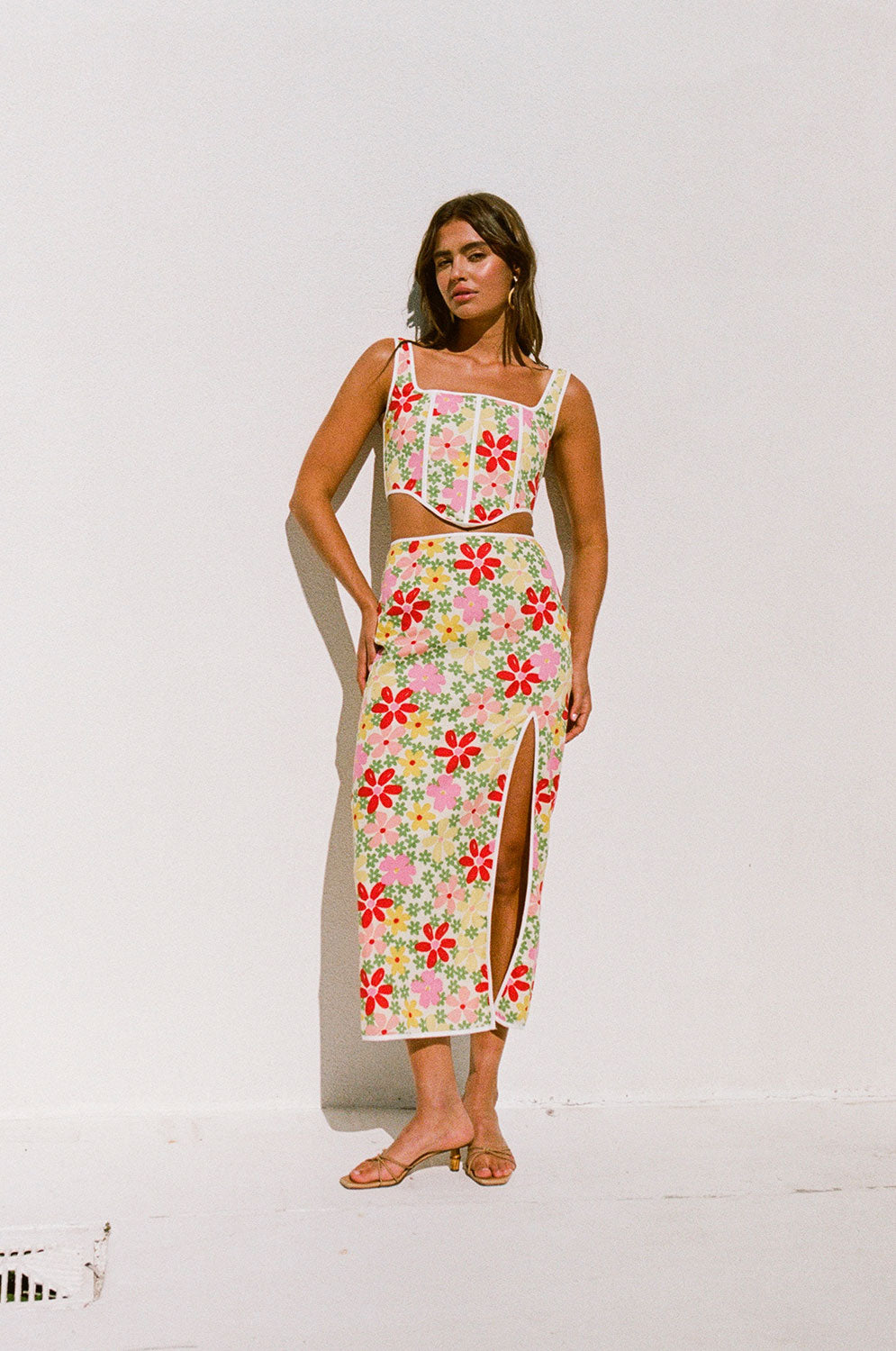 Exquisite Pina Floral Print High - Waisted Malina Skirt